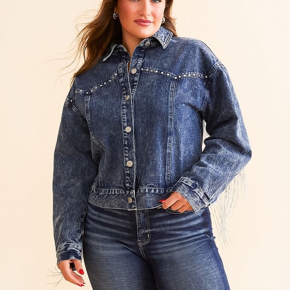 Miss Me Nashville Denim Jacket with Fringe - Picture 2 of 11
